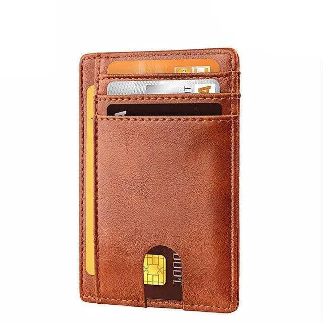Main image of Mens Leather Slim Wallet Credit Card Holder RFID Blocking Pocket ID Money PU USA - Smooth Brown