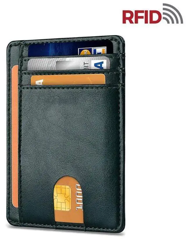 Main image of Mens Leather Slim Wallet Credit Card Holder RFID Blocking Pocket ID Money PU USA - Smooth Green
