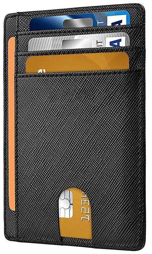 Main image of Mens Leather Slim Wallet Credit Card Holder RFID Blocking Pocket ID Money PU USA - Cross Black