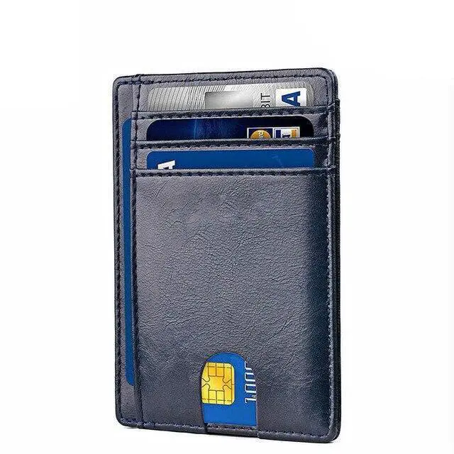 Main image of Mens Leather Slim Wallet Credit Card Holder RFID Blocking Pocket ID Money PU USA - Smooth Blue