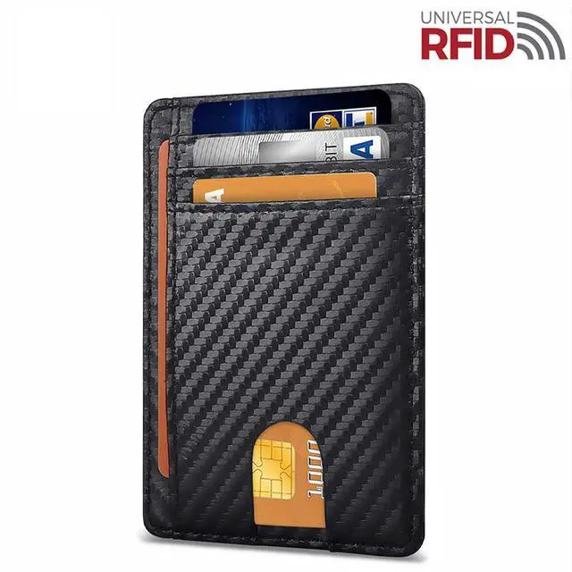 Main image of Mens Leather Slim Wallet Credit Card Holder RFID Blocking Pocket ID Money PU USA - Carbon Fiber Black