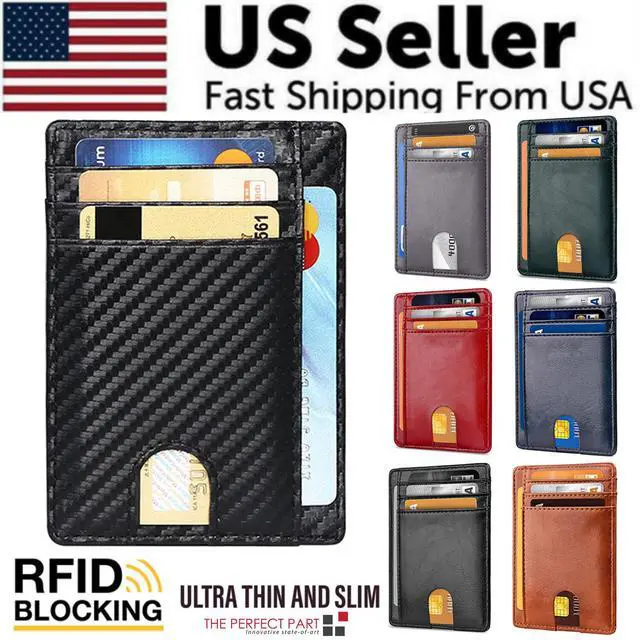 Alt view image 2 of 6 - Mens Leather Slim Wallet Credit Card Holder RFID Blocking Pocket ID Money PU USA - Smooth Red