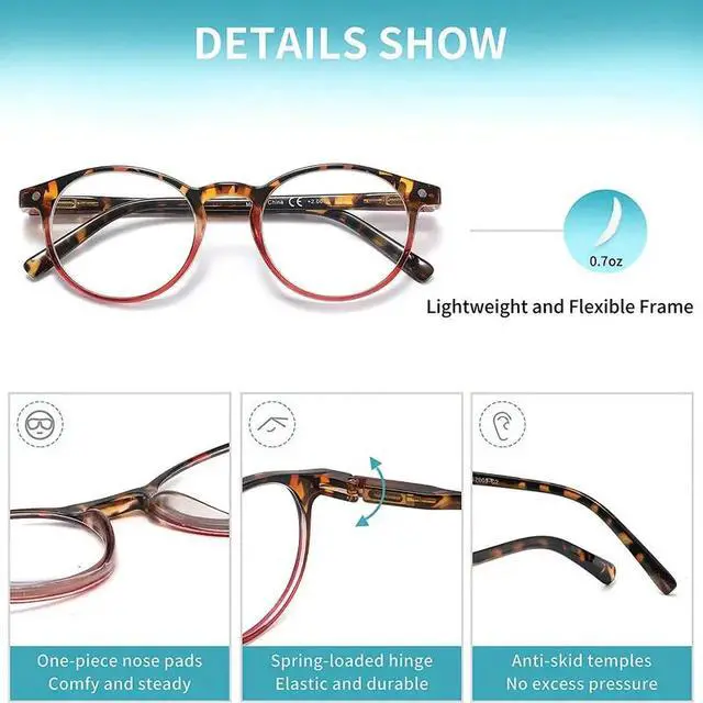 Alt view image 3 of 6 - 4 Pairs Mens Women Spring Hinge Round Horn Power Oval Reading Reader Glasses 1-4 - +1.00 Strength