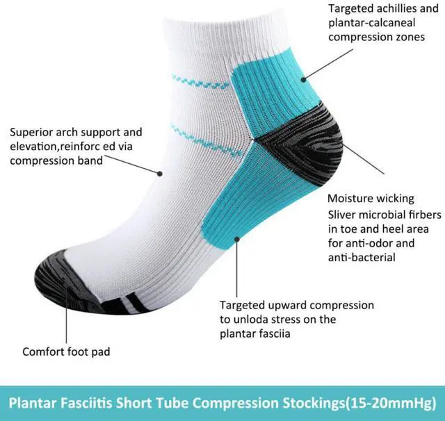 Alt view image 3 of 6 - 5 Pairs Compression Socks Plantar Fasciitis Arch Ankle Running Support Men Women - 3 Pair