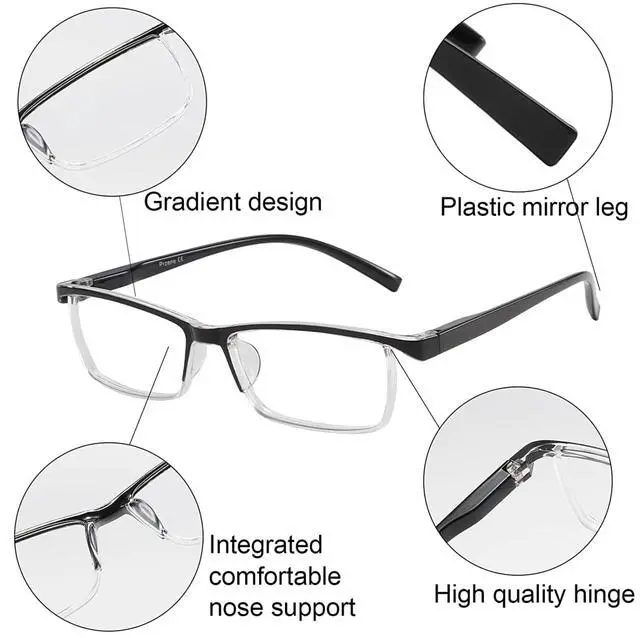 Alt view image 6 of 6 - 4 Pack Reading Glasses Readers Men Women Square Frame Spring Hinge Unisex Pairs - +1.75 Strength