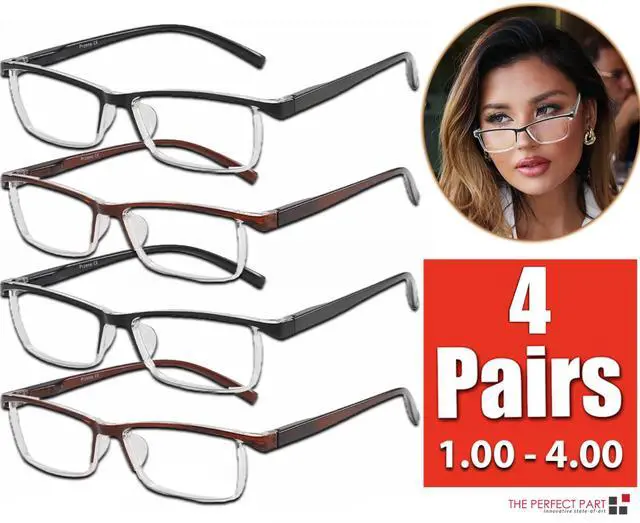 Alt view image 4 of 6 - 4 Pack Reading Glasses Readers Men Women Square Frame Spring Hinge Unisex Pairs - +1.75 Strength