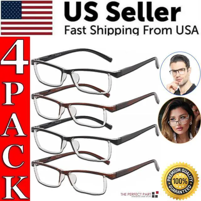 Main image of 4 Pack Reading Glasses Readers Men Women Square Frame Spring Hinge Unisex Pairs - +1.75 Strength