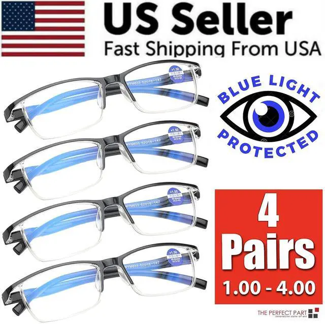 Main image of 4 Pairs Anti-Blue Light Reading Glasses HD Lenses Spring Hinge Readers Unisex - +2.75 Strength