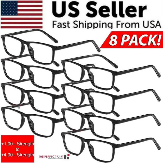 Main image of Reading Glasses Mens Womens Unisex Readers Eyeglasses 8 Pack Glasses New Square - =+1.75 Strength