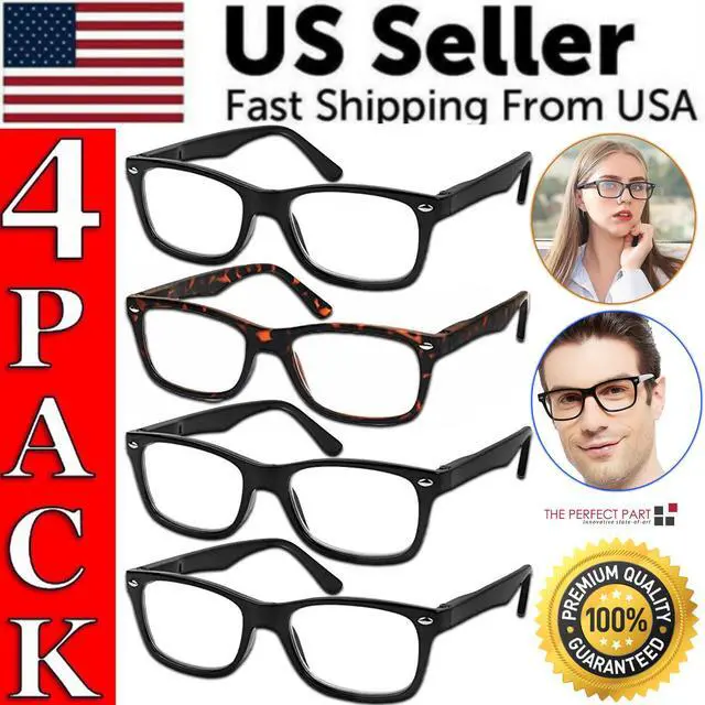Main image of Mens Womens Reading Glasses 4 Pairs Unisex Classic Retro Style Readers All Power - +1.00 Strength
