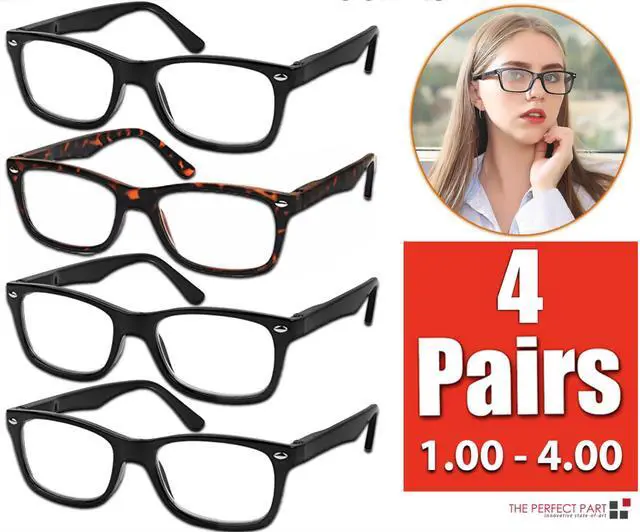 Alt view image 6 of 6 - Mens Womens Reading Glasses 4 Pairs Unisex Classic Retro Style Readers All Power - +1.00 Strength