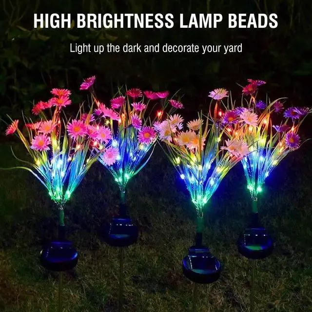 Alt view image 4 of 6 - Solar Garden Lights LED Flower Stake Lamp Outdoor Yard Waterproof Patio Decor - Pink