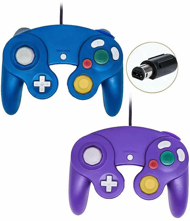 Main image of 2 Pack Wired NGC Controller Gamepad for Nintendo GameCube GC & Wii U Console USA - Blue / Purple