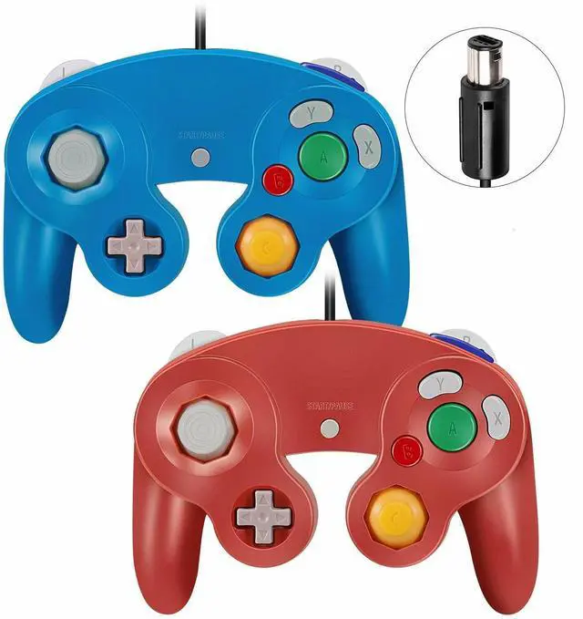 Main image of 2 Pack Wired NGC Controller Gamepad for Nintendo GameCube GC & Wii U Console USA - Red / Blue