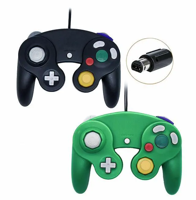 Main image of 2 Pack Wired NGC Controller Gamepad for Nintendo GameCube GC & Wii U Console USA - Black / Green