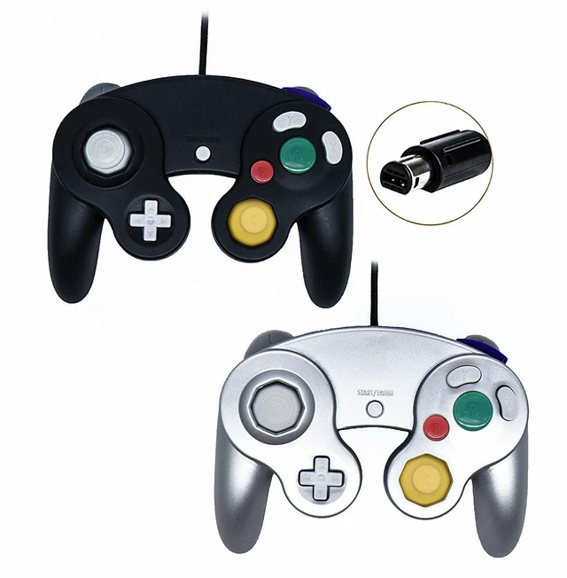 Main image of 2 Pack Wired NGC Controller Gamepad for Nintendo GameCube GC & Wii U Console USA - Black / Silver