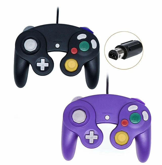 Main image of 2 Pack Wired NGC Controller Gamepad for Nintendo GameCube GC & Wii U Console USA - Black / Purple