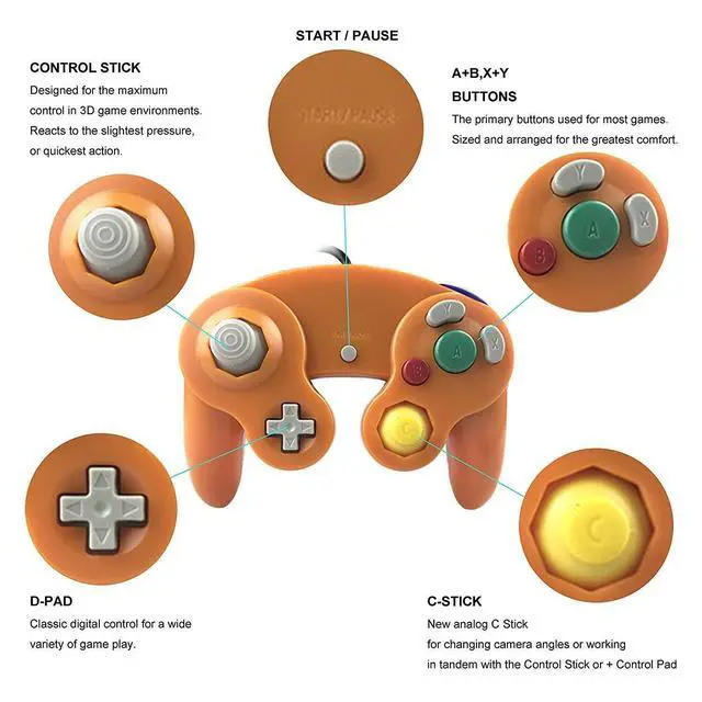 Alt view image 5 of 6 - 2 Pack Wired NGC Controller Gamepad for Nintendo GameCube GC & Wii U Console USA - Black / White