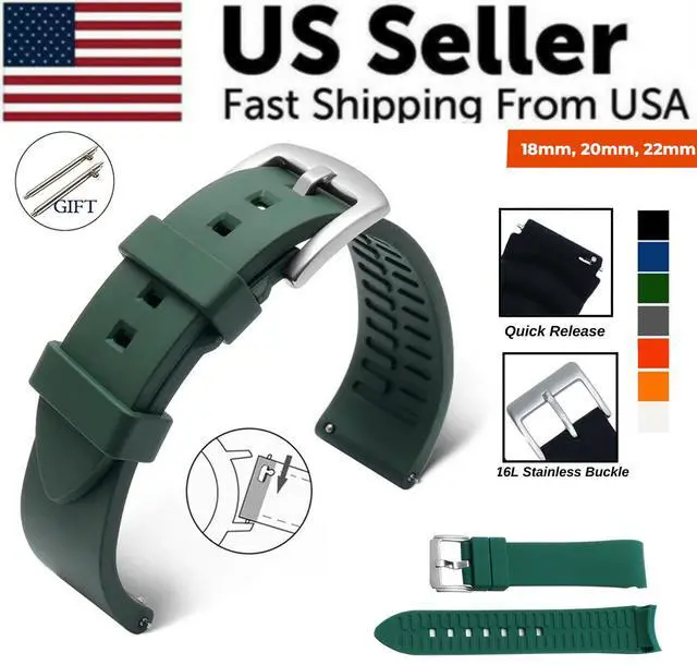 Main image of 18mm 20mm 22mm Soft Silicone Watch Band Divers Replacement Strap Quick Release - Green