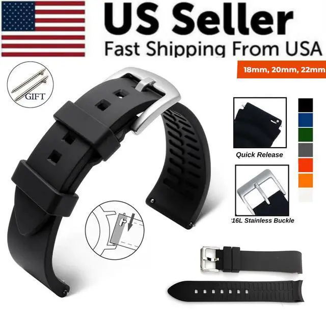 Main image of 18mm 20mm 22mm Soft Silicone Watch Band Divers Replacement Strap Quick Release - Black