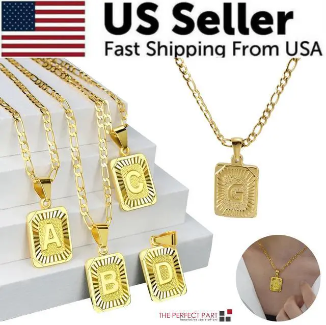 Main image of Gold Plated Initial Letter A-Z Pendant Necklace Choker Jewelry 18" Steel Chain - G