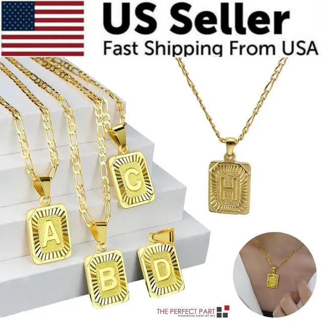 Main image of Gold Plated Initial Letter A-Z Pendant Necklace Choker Jewelry 18" Steel Chain - H