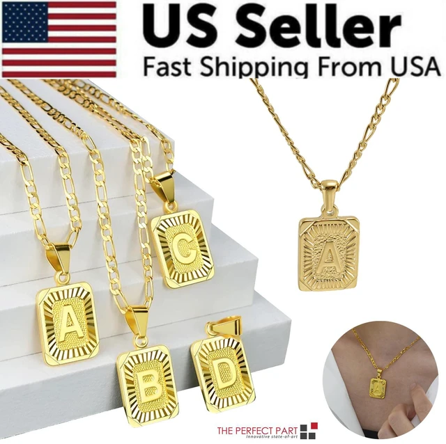 Main image of Gold Plated Initial Letter A-Z Pendant Necklace Choker Jewelry 18" Steel Chain - A