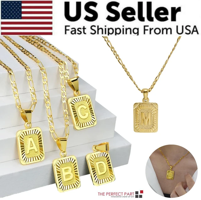 Main image of Gold Plated Initial Letter A-Z Pendant Necklace Choker Jewelry 18" Steel Chain - M