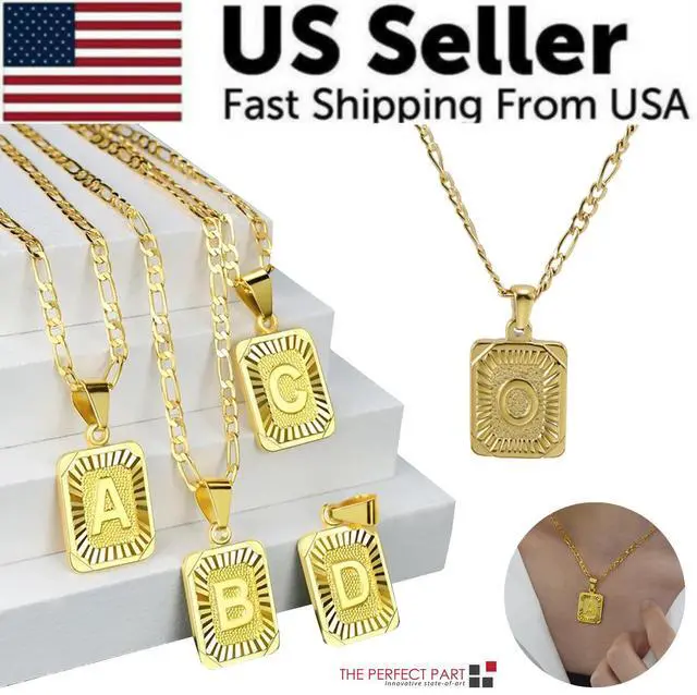 Main image of Gold Plated Initial Letter A-Z Pendant Necklace Choker Jewelry 18" Steel Chain - O