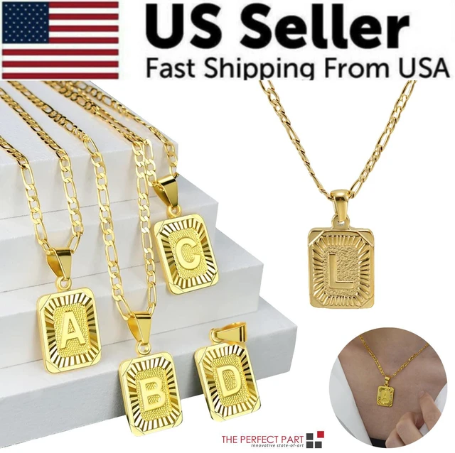 Main image of Gold Plated Initial Letter A-Z Pendant Necklace Choker Jewelry 18" Steel Chain - L