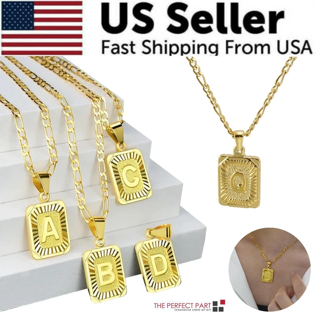 Main image of Gold Plated Initial Letter A-Z Pendant Necklace Choker Jewelry 18" Steel Chain - Q