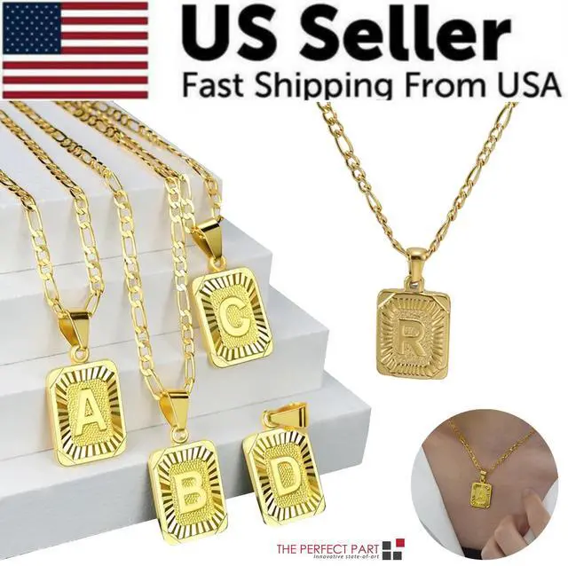 Main image of Gold Plated Initial Letter A-Z Pendant Necklace Choker Jewelry 18" Steel Chain - R
