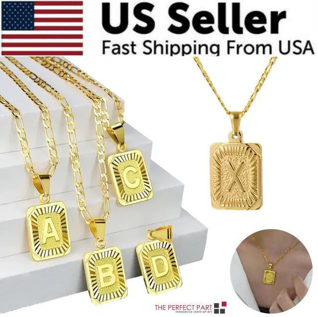 Main image of Gold Plated Initial Letter A-Z Pendant Necklace Choker Jewelry 18" Steel Chain - X
