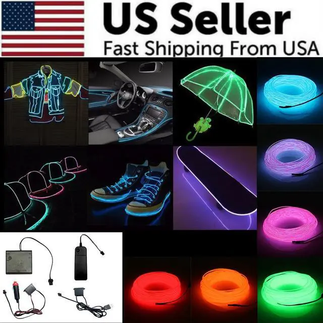 Main image of Neon LED Light Glow EL Wire String Strip Rope Tube Decor Car Party + Controller - 10FT