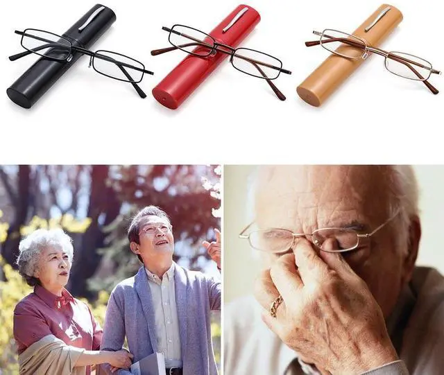 Alt view image 3 of 6 - Compact Reading Glasses with Aluminum Tube Case Men Women Spring Hinge Reader - +1.25 Strength