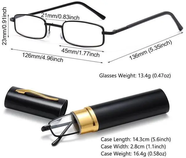Alt view image 5 of 6 - Compact Reading Glasses with Aluminum Tube Case Men Women Spring Hinge Reader - +1.25 Strength