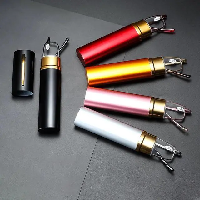 Alt view image 6 of 6 - Compact Reading Glasses with Aluminum Tube Case Men Women Spring Hinge Reader - +1.25 Strength