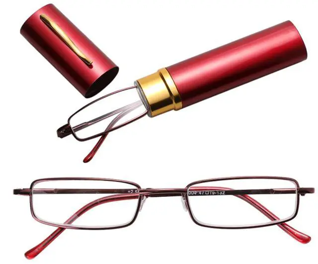 Main image of Compact Reading Glasses with Aluminum Tube Case Men Women Spring Hinge Reader - +1.00 Strength