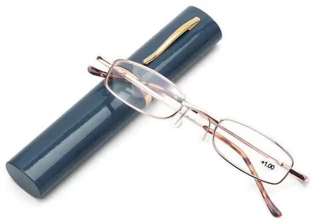 Main image of Compact Reading Glasses with Aluminum Tube Case Men Women Spring Hinge Reader - +3.25 Strength