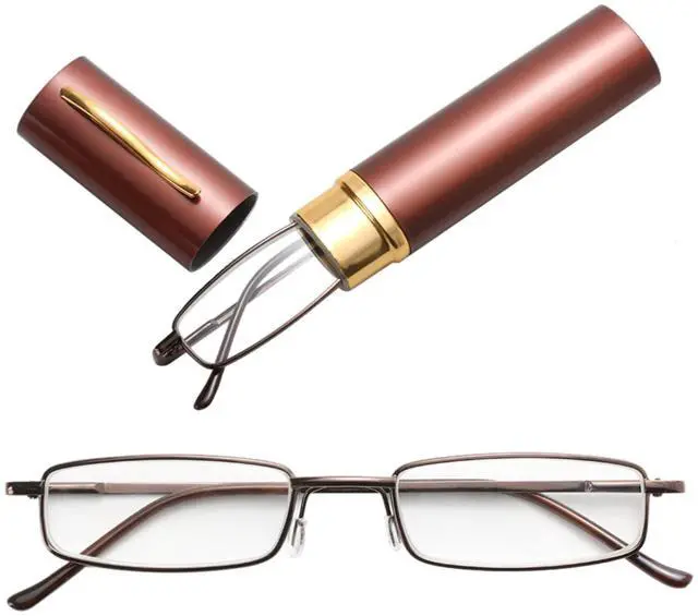 Main image of Compact Reading Glasses with Aluminum Tube Case Men Women Spring Hinge Reader - +1.25 Strength