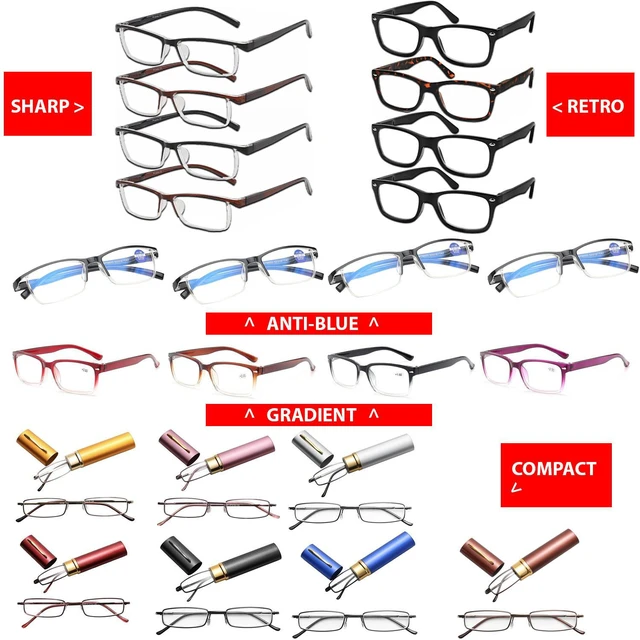 Main image of Mens Womens Reading Glasses 4 Pairs Unisex Classic Retro Style Readers All Power - +2.00 Strength