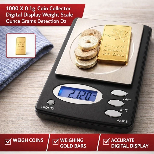 Alt view image 3 of 7 - 1000 X 0.1g Coin Collector Digital Display Weight Scale Ounce Grams Detection Oz