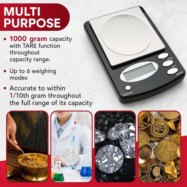 Alt view image 2 of 7 - 1000 X 0.1g Coin Collector Digital Display Weight Scale Ounce Grams Detection Oz