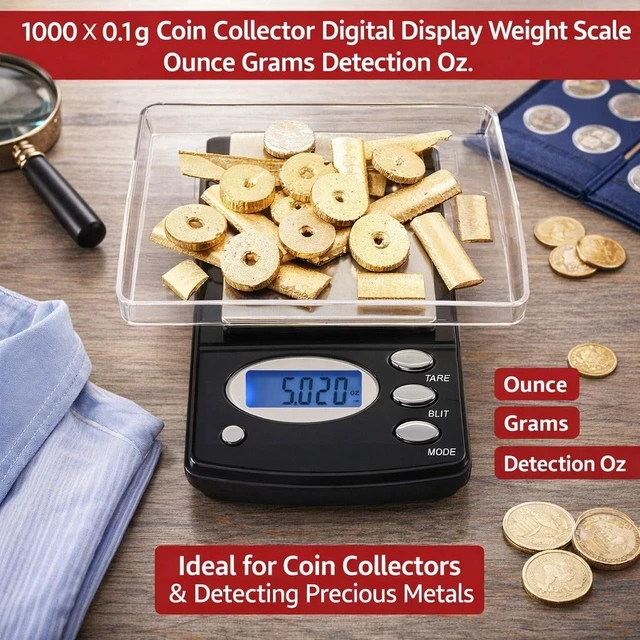 Alt view image 5 of 7 - 1000 X 0.1g Coin Collector Digital Display Weight Scale Ounce Grams Detection Oz