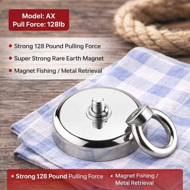 Alt view image 5 of 7 - Neodymium Fishing Magnets 2 Pack, 128LBS Pulling Force Strong Round Rare Earth