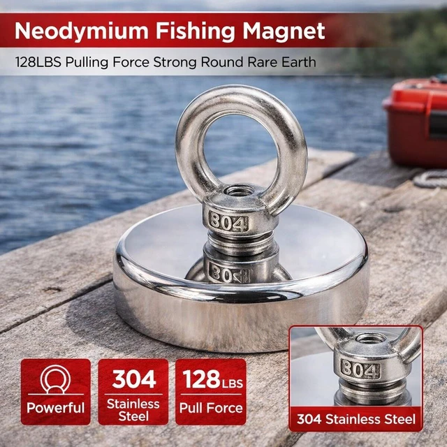 Alt view image 4 of 7 - Neodymium Fishing Magnets 2 Pack, 128LBS Pulling Force Strong Round Rare Earth
