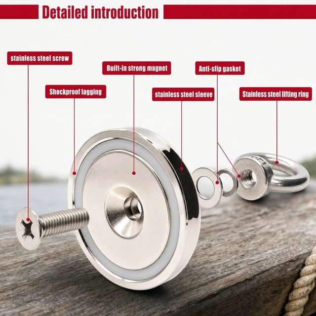 Alt view image 7 of 7 - Neodymium Fishing Magnets 2 Pack, 128LBS Pulling Force Strong Round Rare Earth