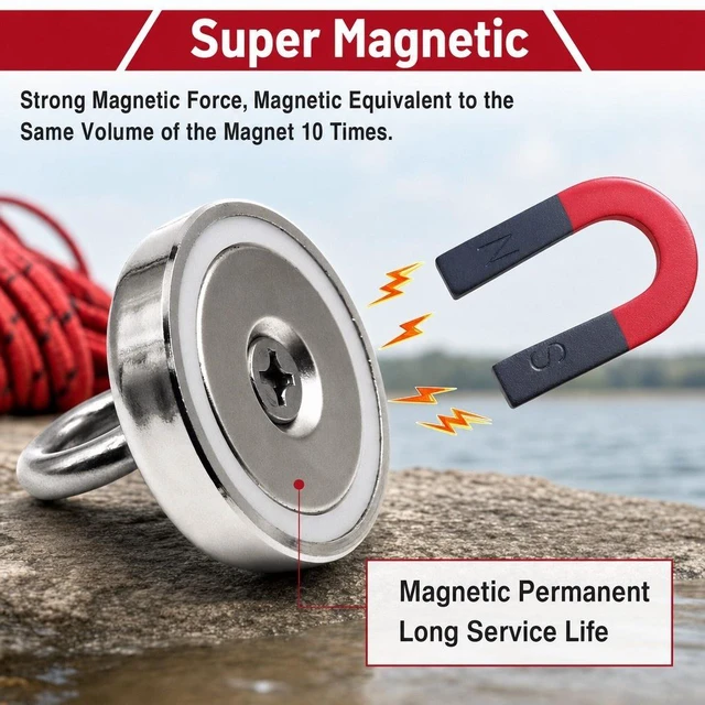 Alt view image 6 of 7 - Neodymium Fishing Magnets 2 Pack, 128LBS Pulling Force Strong Round Rare Earth