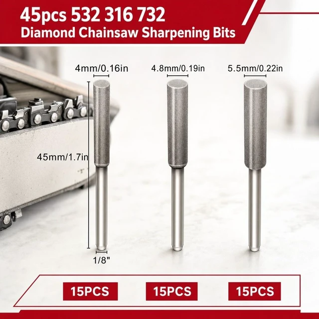 Alt view image 2 of 7 - 45PCS 5/32" 3/16" 7/32" Diamond Chainsaw Sharpening Bits for Dremel Rotary Tool