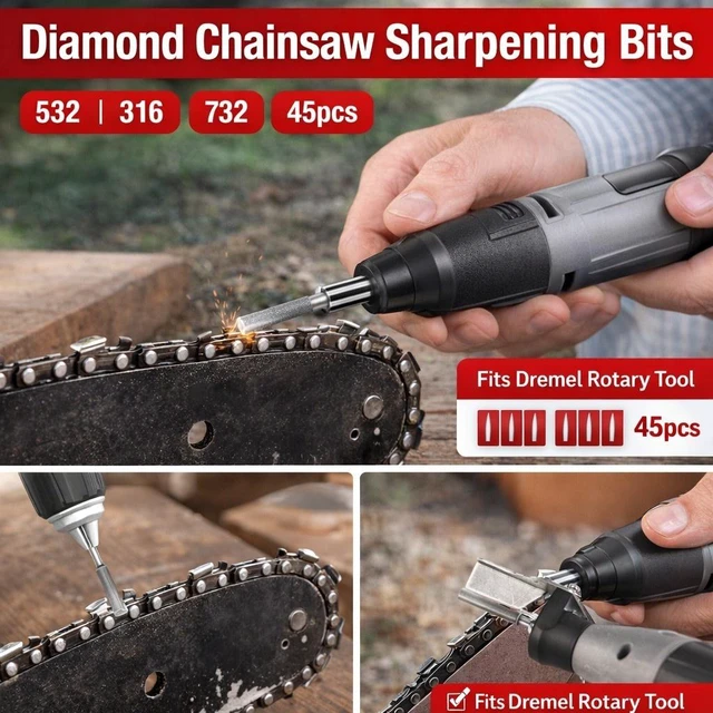 Alt view image 7 of 7 - 45PCS 5/32" 3/16" 7/32" Diamond Chainsaw Sharpening Bits for Dremel Rotary Tool